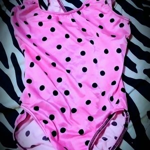 Ladies Medium Vintage Never Worn Barbie Style Pink & Black Polka-dot Swimsuit 🩱